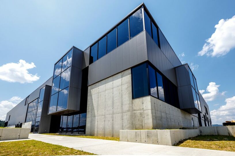 Modern commercial building with cold formed metal framing